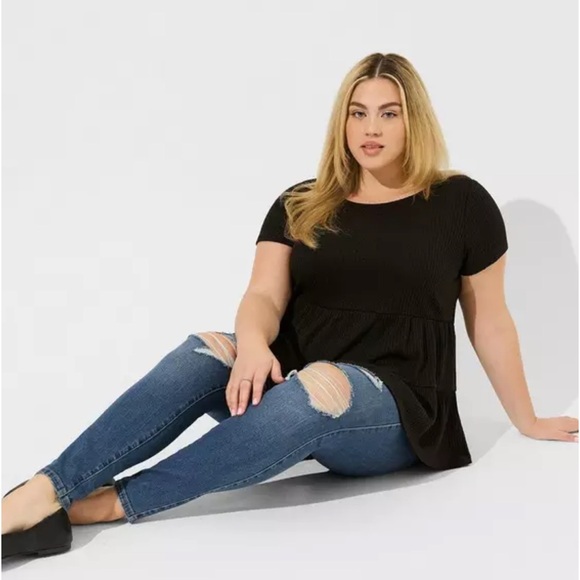 torrid Tops - Torrid Waffle Knit Tiered Top – Black, Size 1